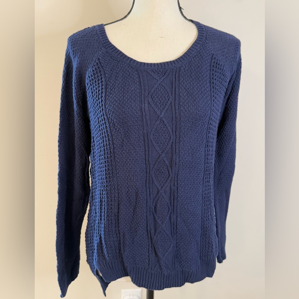 Olive & Oak 100% cotton loose knit Navy blue Sweater scoop neck long sleeve Med